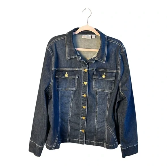 Belle by Kim Gravel Blue Rinse Wash Fit & Flare Stretch Denim Jacket Size XL - Picture 10 of 10